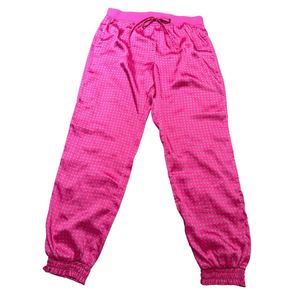 Aerie Jogger Pajama Pants Womens SM Long Pink Polka Dot Satin Lounge Excellent‎